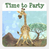 Party Animal Giraffe Vierkante Sticker (Voorkant)