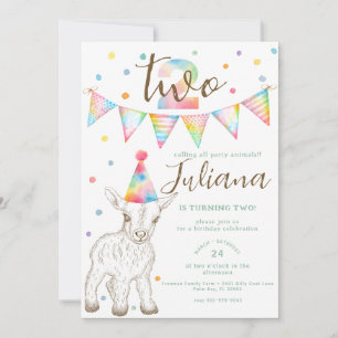 Party Animal Goat 2e Verjaardag Uitnodiging Kinder