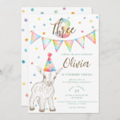 Party Animal Goat 3rd Birthday Invitation Kinder Kaart (Voorkant / Achterkant)