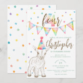 Party Animal Goat 4e verjaardag uitnodiging voor k (Voorkant / Achterkant)