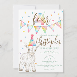 Party Animal Goat 4e verjaardag uitnodiging voor k