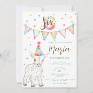 Party Animal Goat 6e verjaardag Uitnodiging voor k