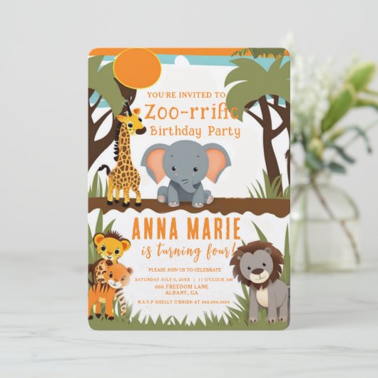 Party Animal Kids Verjaardag Uitnodigingen - Custo (Staand voorkant)
