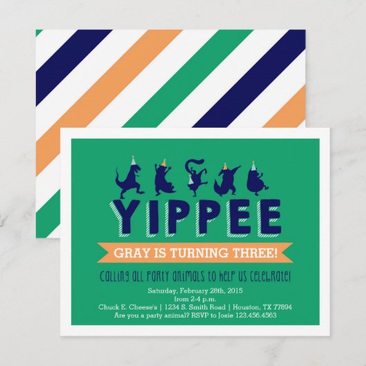 Party Animal Kinderverjaardag Uitnodiging (Voorkant / Achterkant)