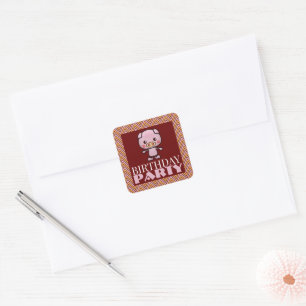 Party Animal Piglet, Chevron Birthday Party Vierkante Sticker