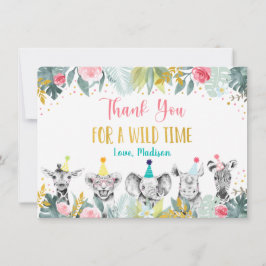 Party Animal Pink Gold Safari Birthday Hartelijk d Bedankkaart