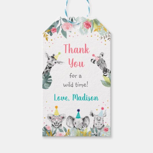 Party Animal Pink Gold Safari Birthday Hartelijk d Cadeaulabel (Voorkant)