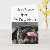 Party Animal Pug Verjaardag  Kaart (Gele Bloem)