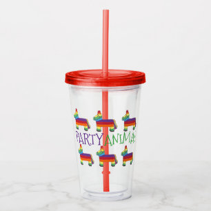Party Animal Rainbow Donkey Piñata Cinco de Mayo Acryl Drinkbeker
