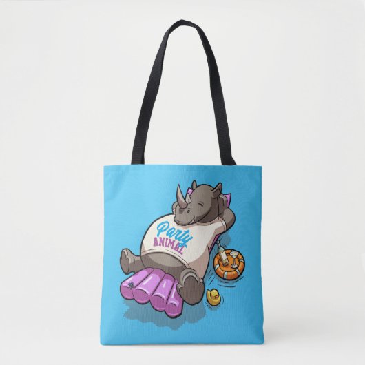Party Animal Relaxed Rhino Opblaasbare neushoorn Tote Bag (Voorkant)