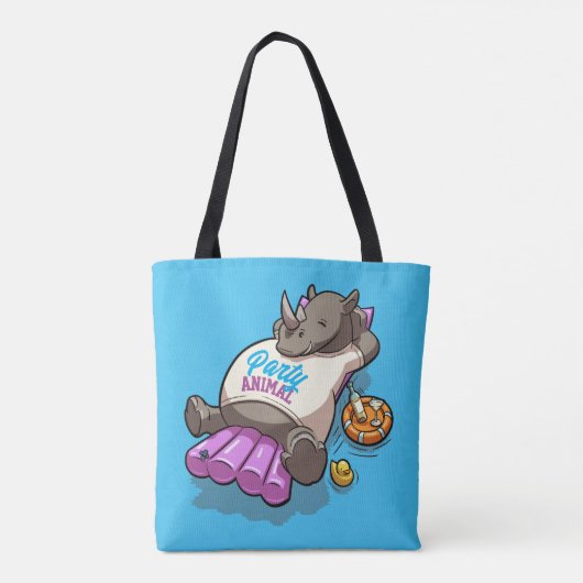 Party Animal Relaxed Rhino Opblaasbare neushoorn Tote Bag (Achterkant)