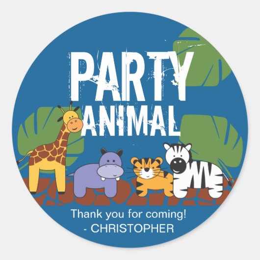 Party Animal Safari thema verjaardag blauw Ronde Sticker (Voorkant)