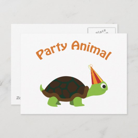 Party Animal Turtle Uitnodiging Briefkaart (Voorkant / Achterkant)