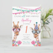 Party Animals 1st Verjaardag Uitnodiging (Staand voorkant)