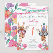 Party Animals 1st Verjaardag Uitnodiging (Voorkant / Achterkant)