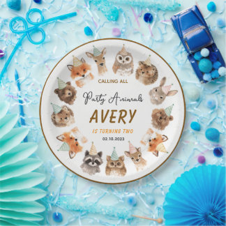 Party Animals 2e Verjaardag | Cute Jungle Animal Papieren Bordje