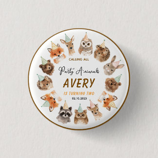 Party Animals 2e Verjaardag | Cute Jungle Dier Ronde Button 3,2 Cm
