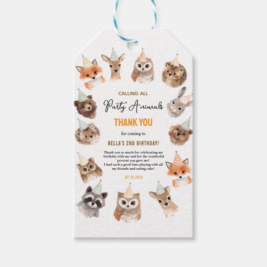 Party Animals 2nd Birthday | Cute Jungle Animal Cadeaulabel (Voorkant)