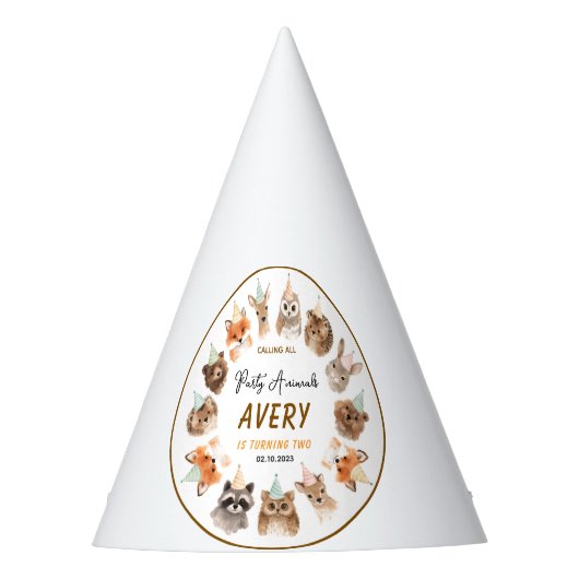 Party Animals 2nd Birthday | Cute Jungle Animal Feesthoedjes (Voorkant)