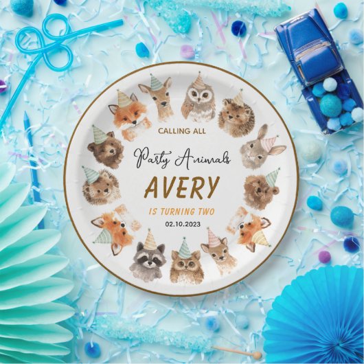 Party Animals 2nd Birthday | Cute Jungle Animal Papieren Bordje (Feest)