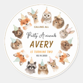 Party Animals 2nd Birthday | Cute Jungle Animal Ronde Sticker