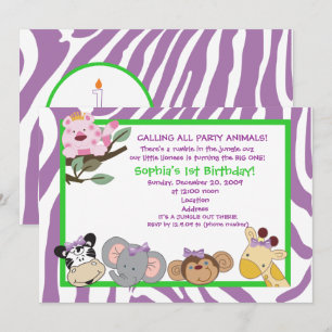 PARTY ANIMALS Baby Girl 1e verjaardag Oerwoud 5x7 Kaart