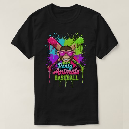 Party Animals Baseball Funny Monkey Baseball Lover T-shirt (Design voorkant)