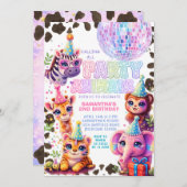 Party Animals Birthday Invitation | Rainbow Disco Kaart (Voorkant / Achterkant)