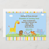 Party Animals - Birthday Party Invitation Kaart (Voorkant / Achterkant)