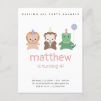 Party Animals Birthday Simple Invitation Briefkaar