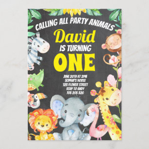 Party Animals Boy Birthday Safari Chalkboard Kaart