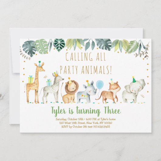 Party Animals Boy Safari Dag Kaart (Voorkant)