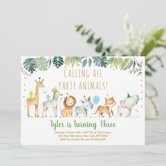 Party Animals Boy Safari Dag Kaart (Staand voorkant)