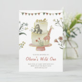 Party Animals Cake l Wild Een 1e verjaardag Kaart (Staand voorkant)