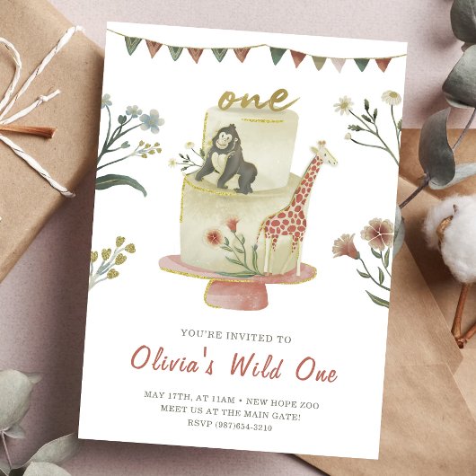 Party Animals Cake l Wild Een 1e verjaardag Kaart