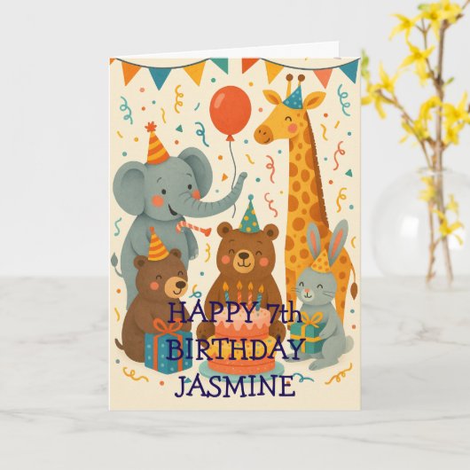 Party Animals Celebrating a Birthday Custom  Kaart (Gele Bloem)