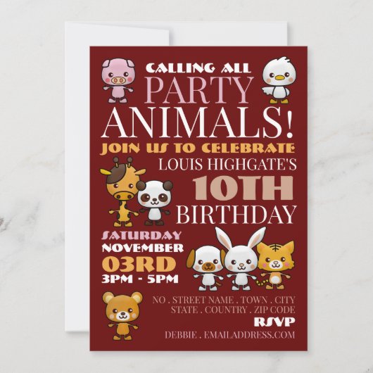 Party Animals, Chevron Birthday Party Kaart (Voorkant)