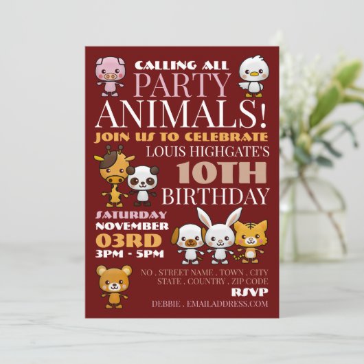 Party Animals, Chevron Birthday Party Kaart (Staand voorkant)