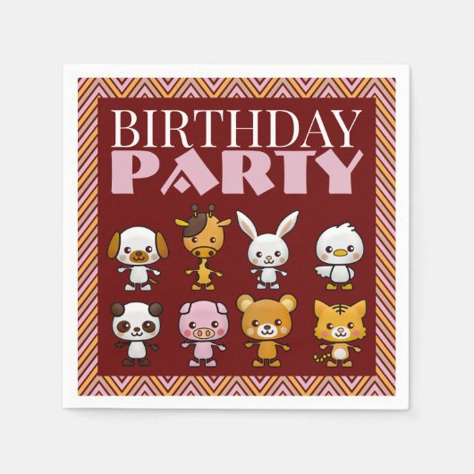 Party Animals, Chevron Birthday Party Napkin Servet (Voorkant)
