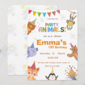 Party Animals First Birthday Invitation  Kaart (Voorkant / Achterkant)