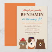 Party Animals Fun verjaardagsfeest uitnodiging (Voorkant / Achterkant)