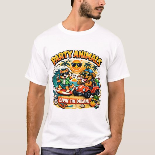 Party Animals Funny Cartoon T-Shirt  (Voorkant)
