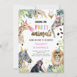 Party Animals Girl Safari Birthday Leopard Zoo Kaart