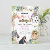 Party Animals Girl Safari Birthday Leopard Zoo Kaart (Staand voorkant)