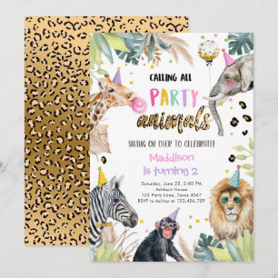 Party Animals Girl Safari Birthday Leopard Zoo Kaart