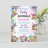 Party Animals Girl Verjaardag Uitnodiging (Staand voorkant)