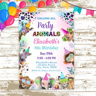 Party Animals Girl Verjaardag Uitnodiging
