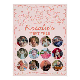 Party Animals Girl's First Birthday Photo Collage Perfect Poster