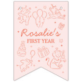 Party Animals Girl's First Birthday Photo Collage Vlaggetjes (Eerste vlag)