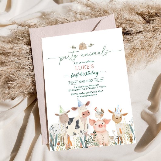 Party Animals Kids Birthday Invitation Kaart